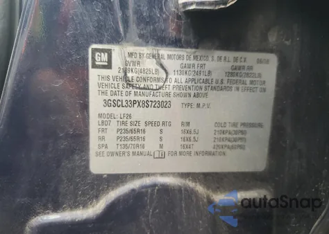 2008 Saturn Vue Xe z USA, uszkodzony, nr VIN 3GSCL33PX8S723023